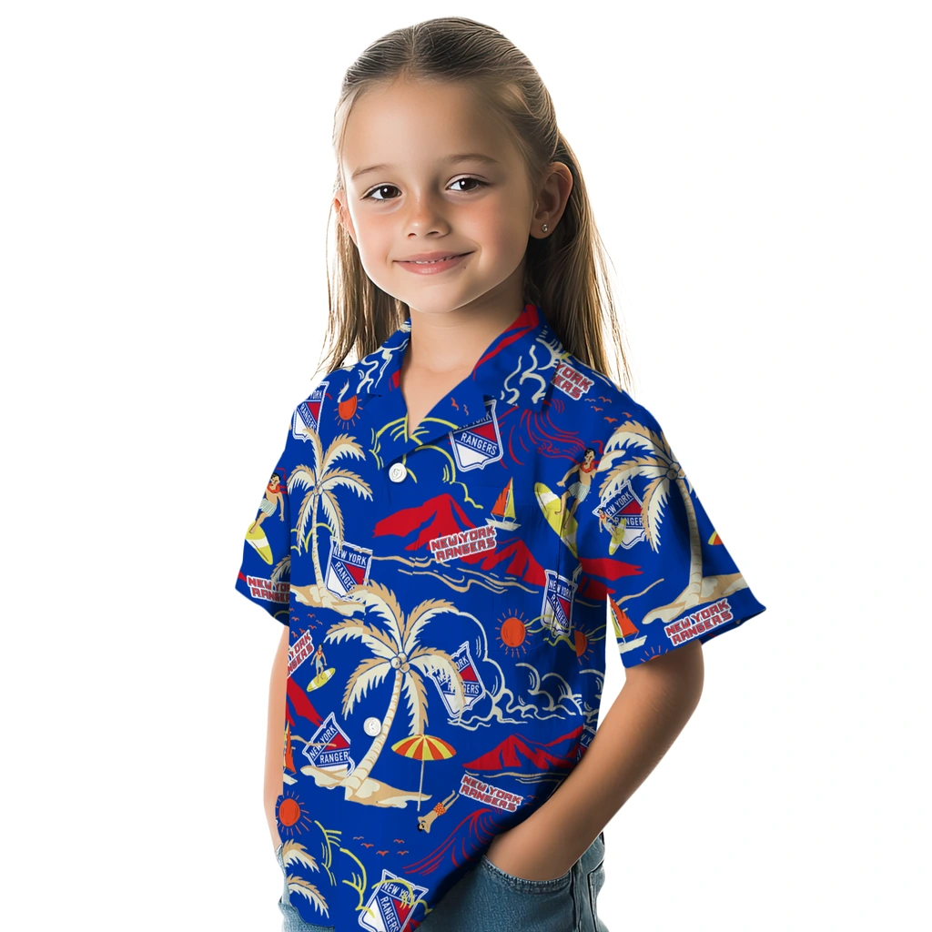 New York Rangers Hawaiian Shirt - Palm Tree Island new york rangers palm tree island blue hawaiian shirts premium grade