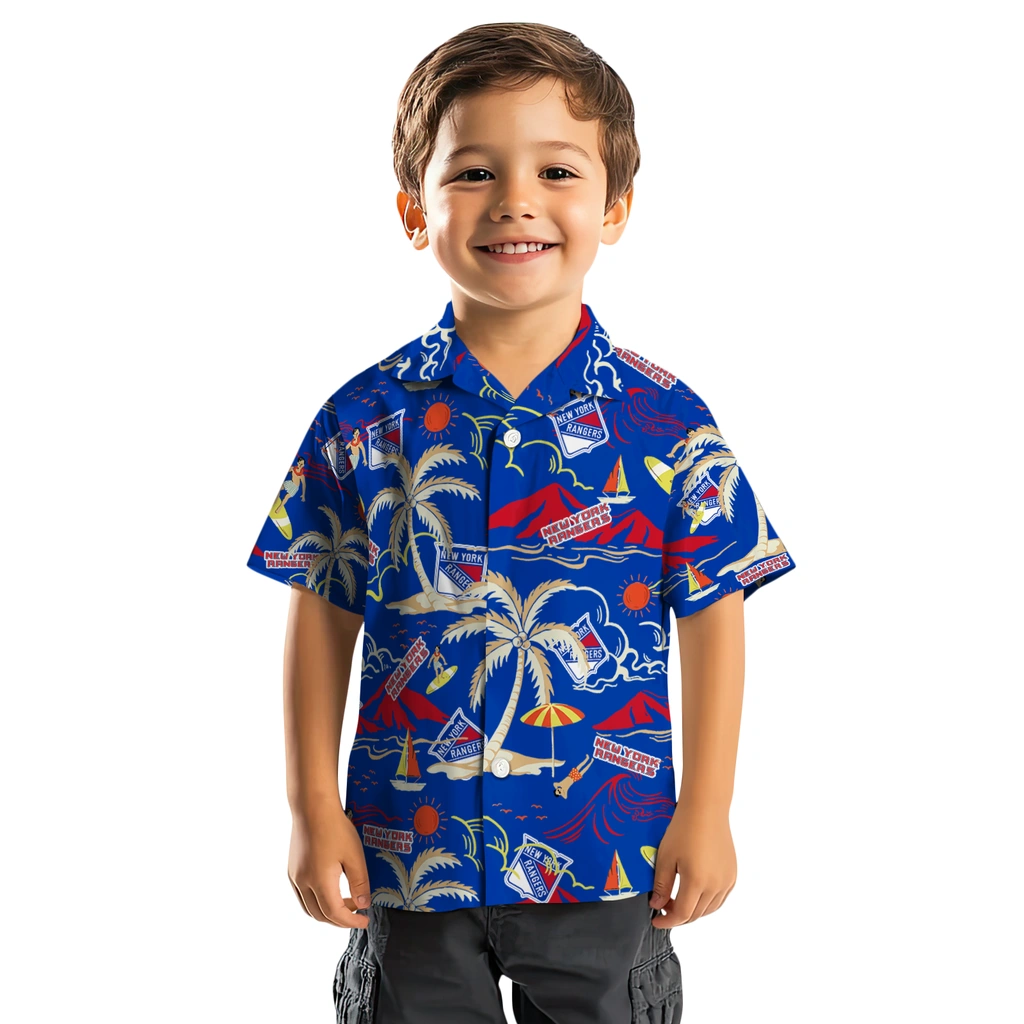New York Rangers Hawaiian Shirt - Palm Tree Island new york rangers palm tree island blue hawaiian shirts top rated