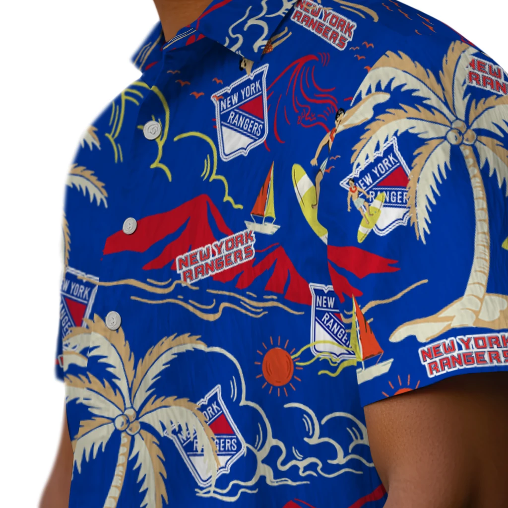 New York Rangers Hawaiian Shirt - Palm Tree Island new york rangers palm tree island blue hawaiian shirts trendy