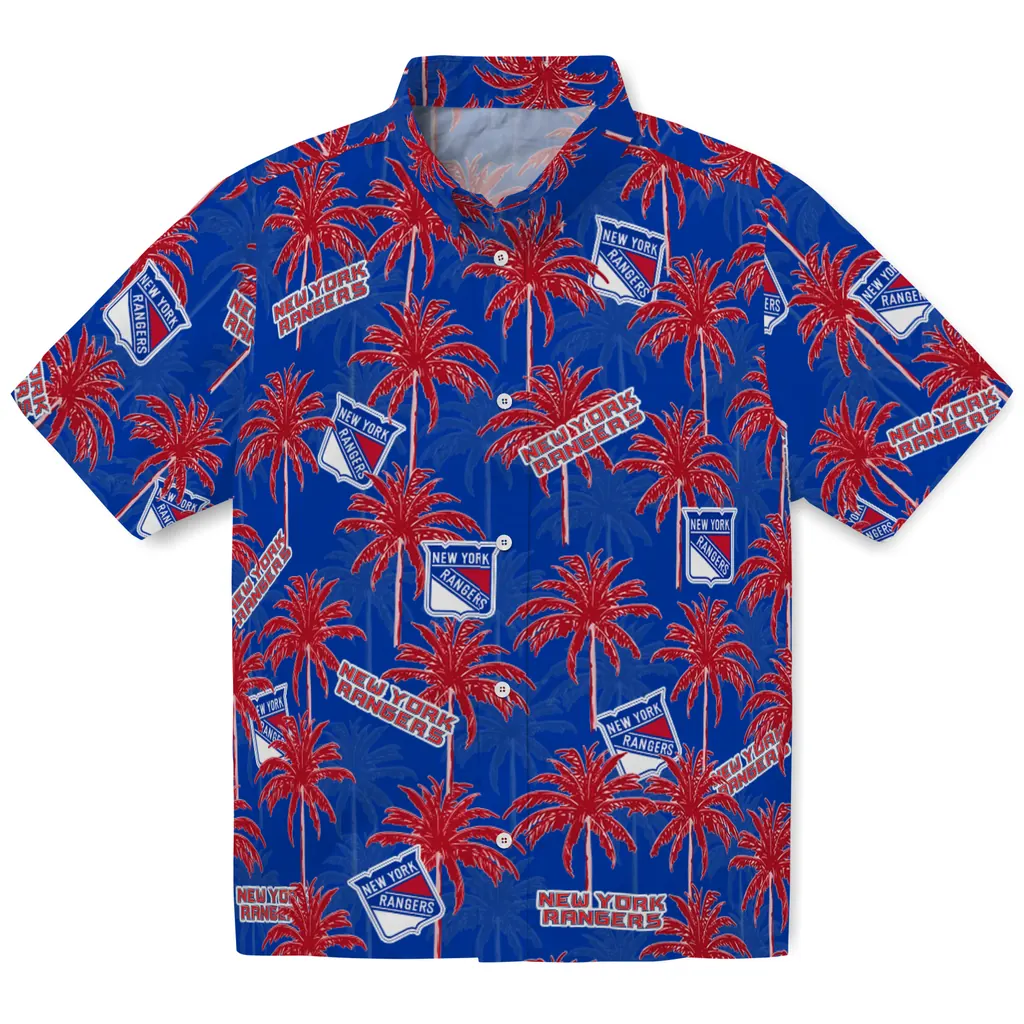 New York Rangers Hawaiian Shirt - Palm Tree Motif new york rangers palm grove blue hawaiian shirts best selling