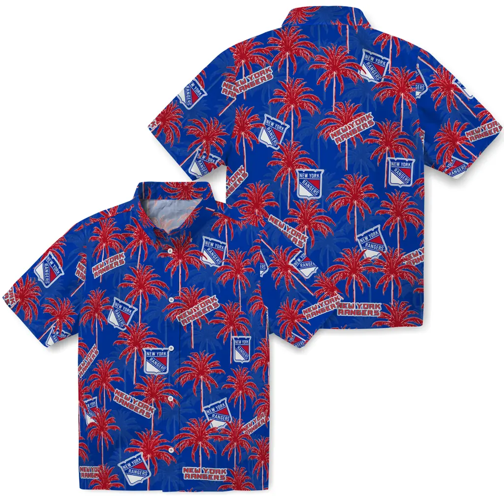New York Rangers Hawaiian Shirt - Palm Tree Motif new york rangers palm grove blue hawaiian shirts high quality