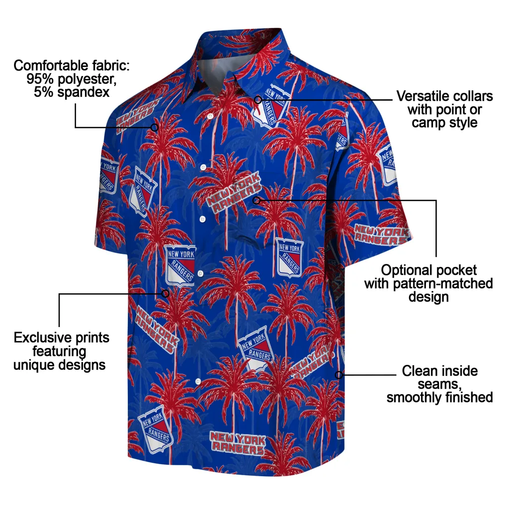 New York Rangers Hawaiian Shirt - Palm Tree Motif new york rangers palm grove blue hawaiian shirts new arrival