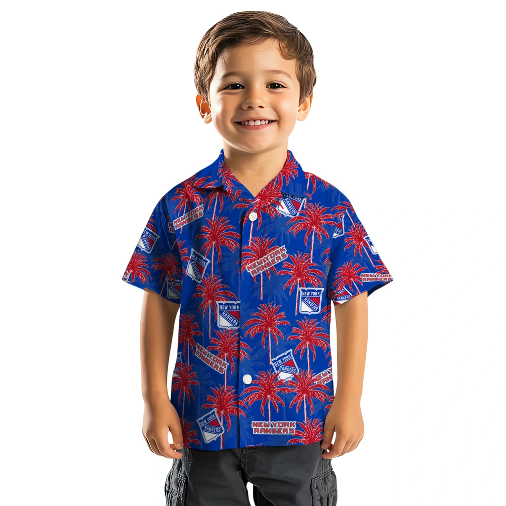 New York Rangers Hawaiian Shirt - Palm Tree Motif new york rangers palm grove blue hawaiian shirts top rated
