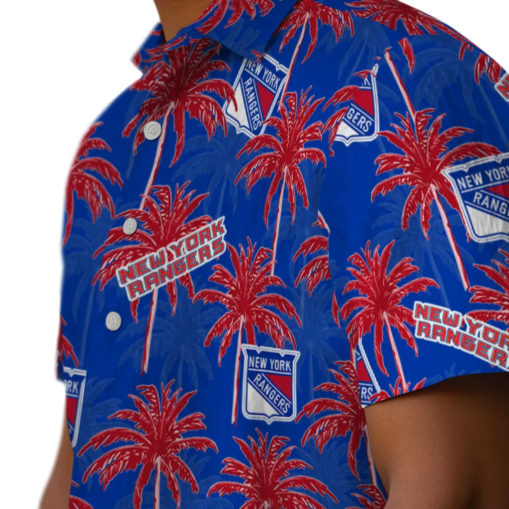 New York Rangers Hawaiian Shirt - Palm Tree Motif new york rangers palm grove blue hawaiian shirts trendy