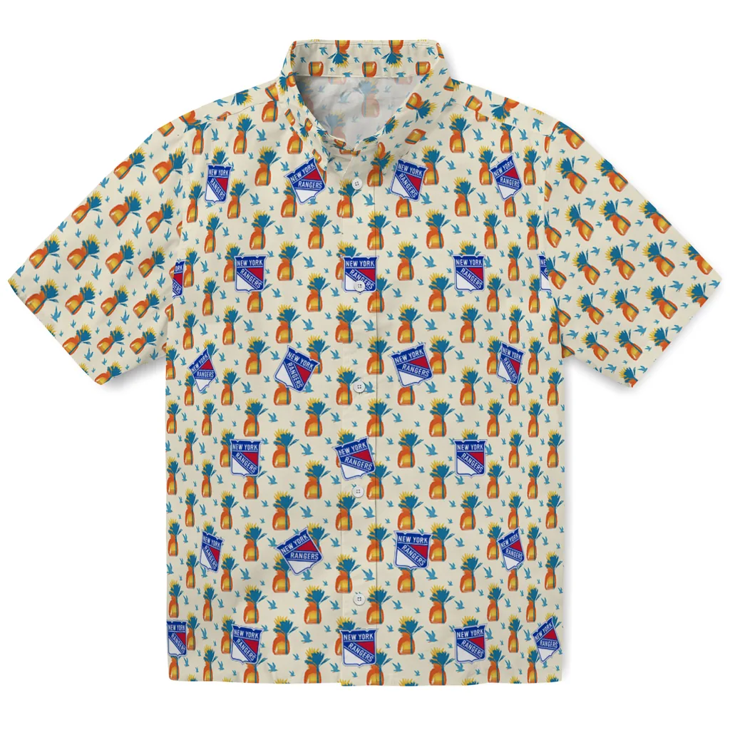New York Rangers Hawaiian Shirt - Pineapple Delight new york rangers pineapple delight beige hawaiian shirts best selling