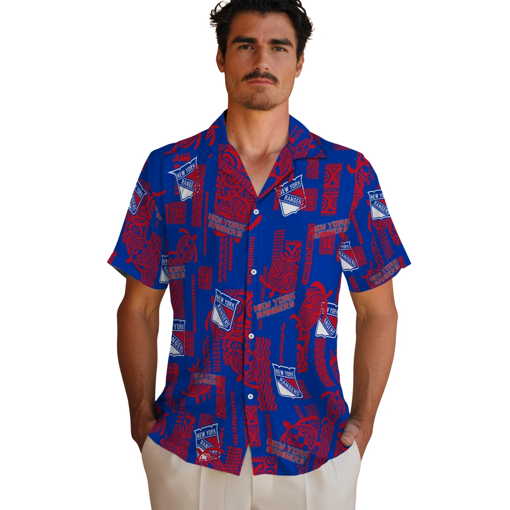 New York Rangers Hawaiian Shirt - Turtle Lines new york rangers turtle lines blue hawaiian shirts fashion forward