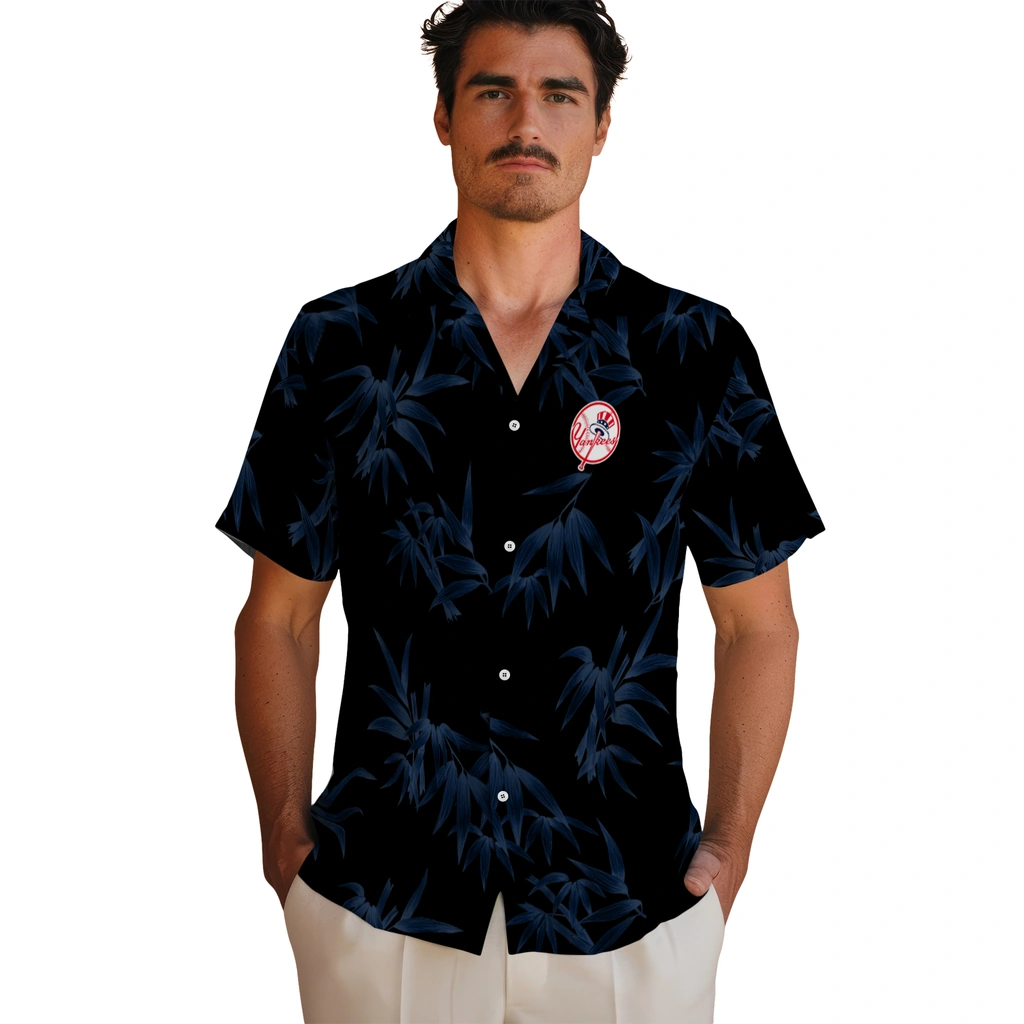 New York Yankees Hawaiian Shirt - Bamboo Branches new york yankees bamboo branches navy black hawaiian shirts fashion forward