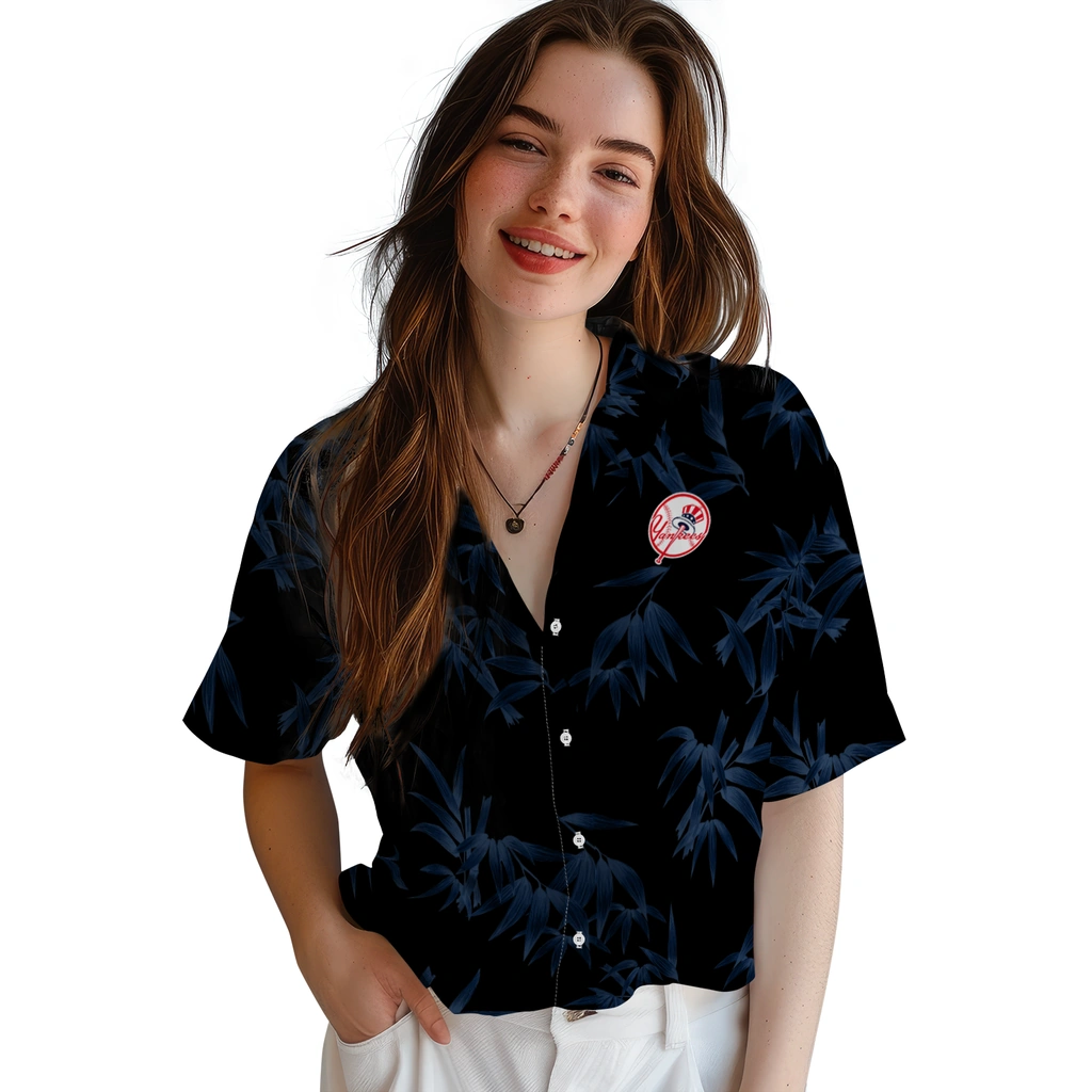 New York Yankees Hawaiian Shirt - Bamboo Branches new york yankees bamboo branches navy black hawaiian shirts latest model