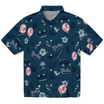 new york yankees beach vibe navy hawaiian shirts best selling