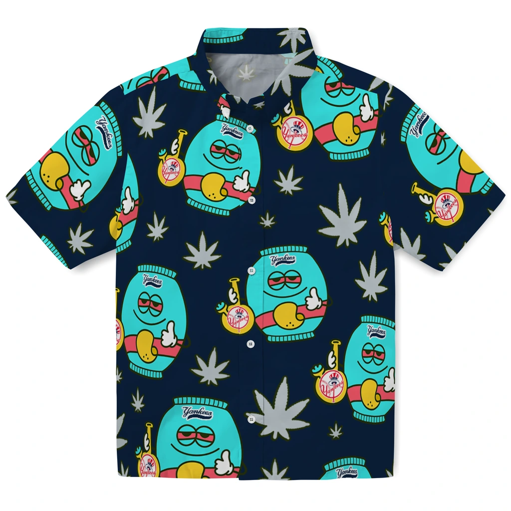 New York Yankees Hawaiian Shirt - Chill Vibe new york yankees bong smile navy hawaiian shirts best selling