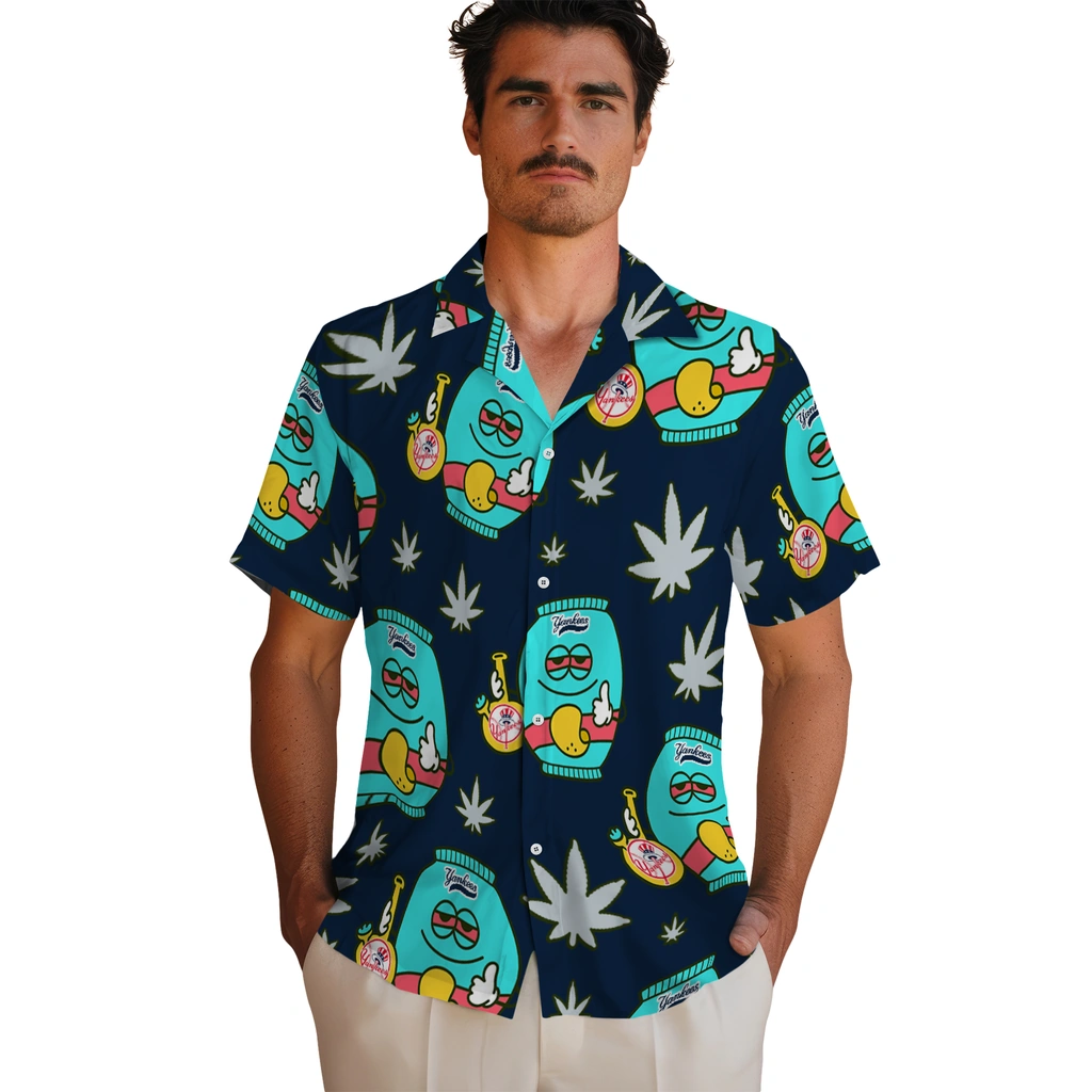 New York Yankees Hawaiian Shirt - Chill Vibe new york yankees bong smile navy hawaiian shirts fashion forward
