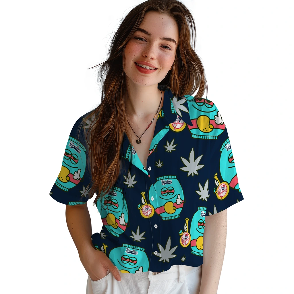 New York Yankees Hawaiian Shirt - Chill Vibe new york yankees bong smile navy hawaiian shirts latest model