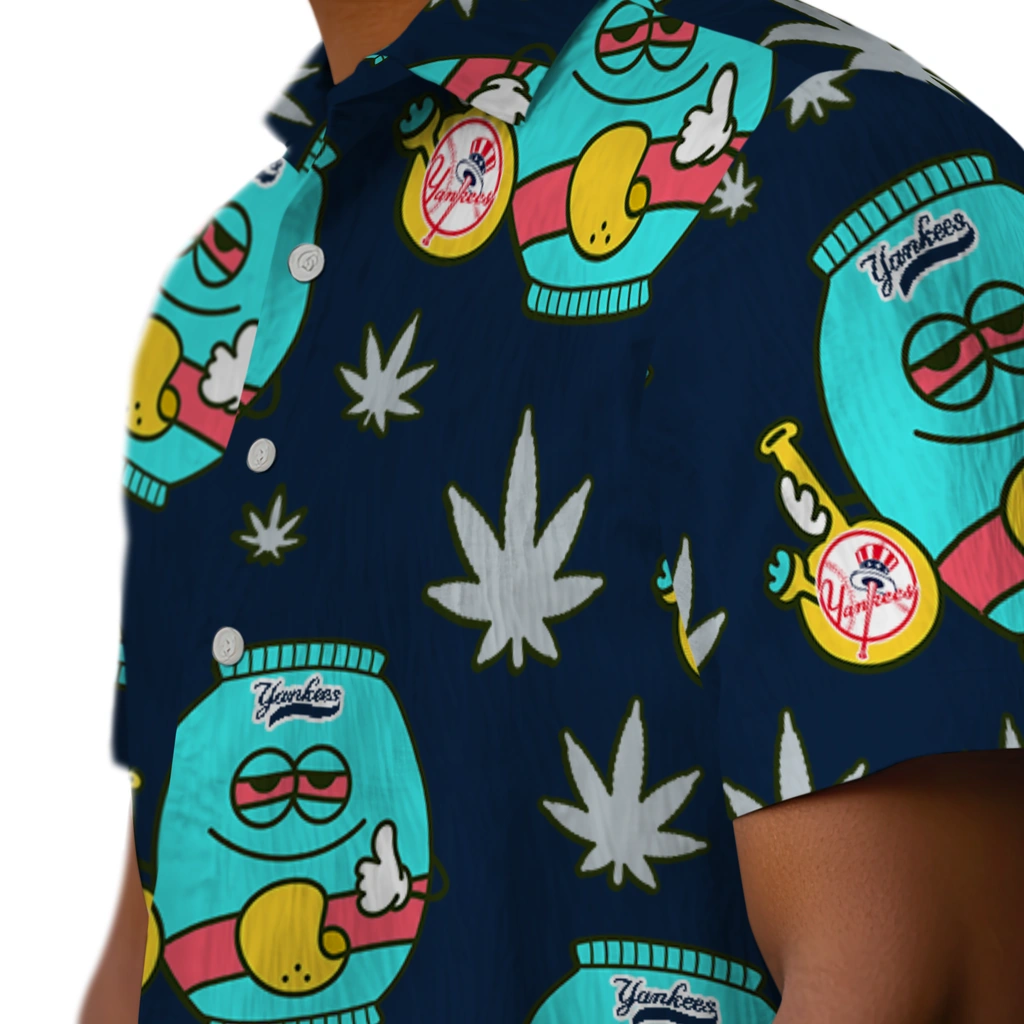 New York Yankees Hawaiian Shirt - Chill Vibe new york yankees bong smile navy hawaiian shirts trendy