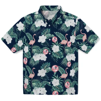 new york yankees flamingo palms navy hawaiian shirts best selling