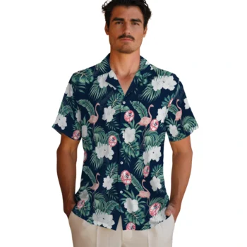 new york yankees flamingo palms navy hawaiian shirts fashion forward