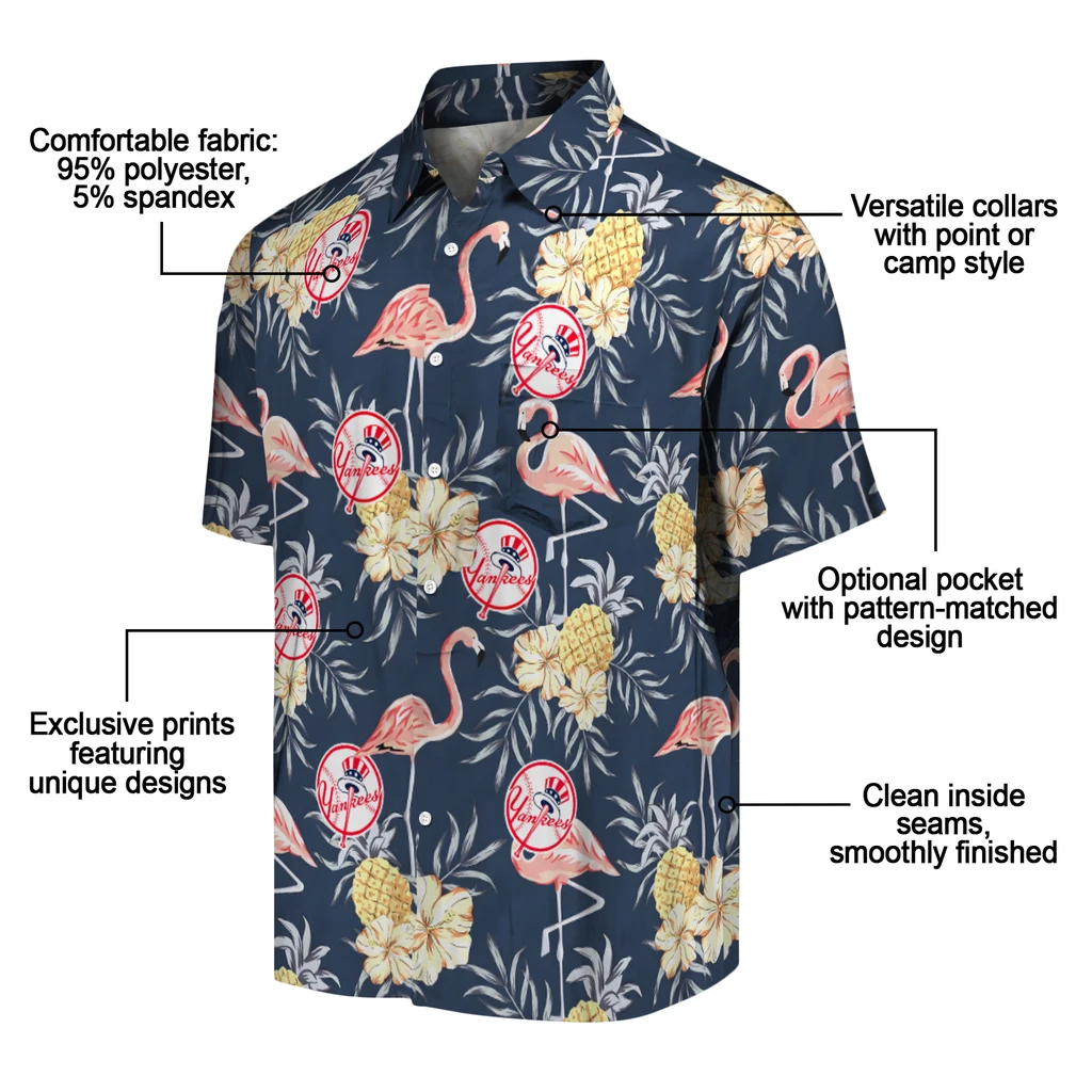 New York Yankees Hawaiian Shirt - Flamingo Hibiscus new york yankees flamingo hibiscus navy hawaiian shirts new arrival