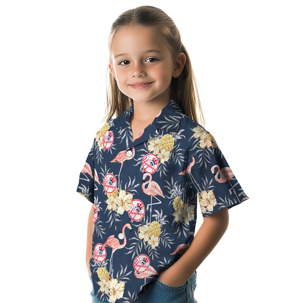 New York Yankees Hawaiian Shirt - Flamingo Hibiscus new york yankees flamingo hibiscus navy hawaiian shirts premium grade