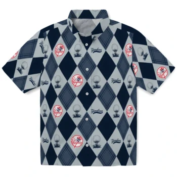 new york yankees balloon plaid navy hawaiian shirts best selling