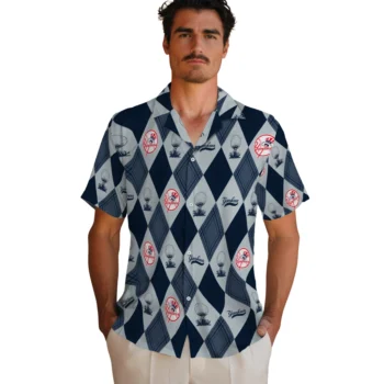 new york yankees balloon plaid navy hawaiian shirts fashion forward