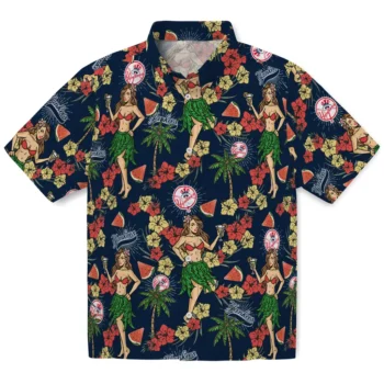 new york yankees hawaiian girls design navy hawaiian shirts best selling