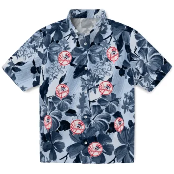 new york yankees hibiscus arrangement navy hawaiian shirts best selling