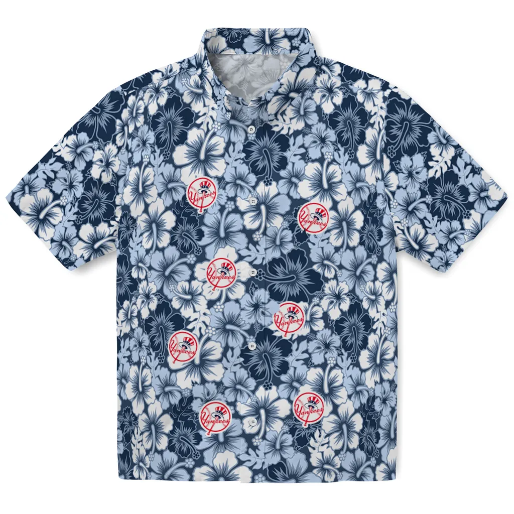 New York Yankees Hawaiian Shirt - Hibiscus Blooms new york yankees hibiscus blooms navy hawaiian shirts best selling