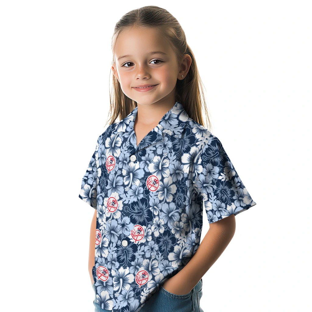 New York Yankees Hawaiian Shirt - Hibiscus Blooms new york yankees hibiscus blooms navy hawaiian shirts premium grade