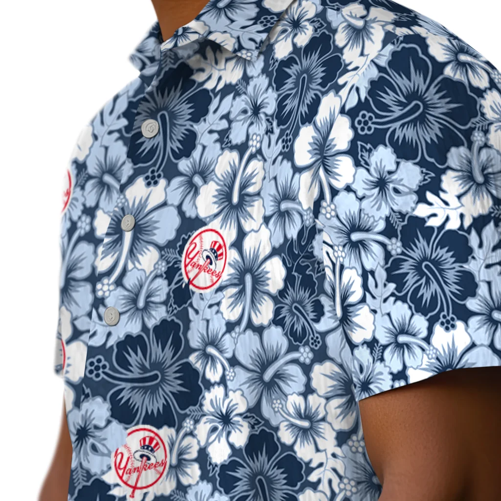 New York Yankees Hawaiian Shirt - Hibiscus Blooms new york yankees hibiscus blooms navy hawaiian shirts trendy