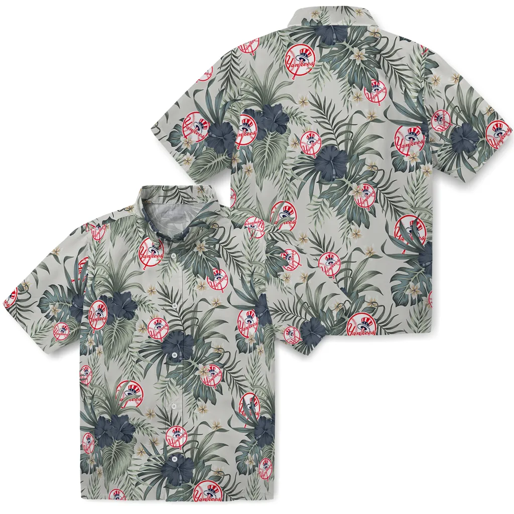 New York Yankees Hawaiian Shirt - Hibiscus Designs new york yankees hibiscus designs beige hawaiian shirts high quality