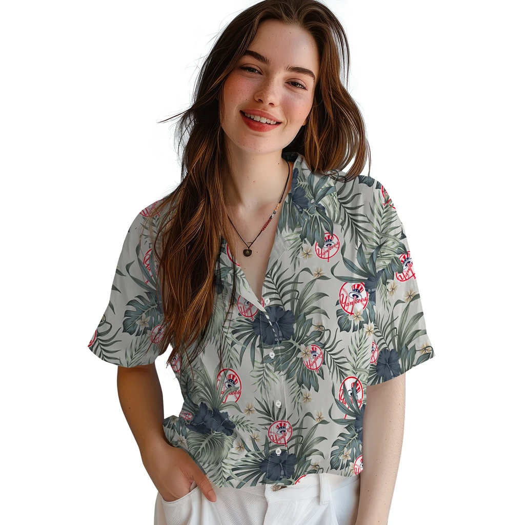 New York Yankees Hawaiian Shirt - Hibiscus Designs new york yankees hibiscus designs beige hawaiian shirts latest model