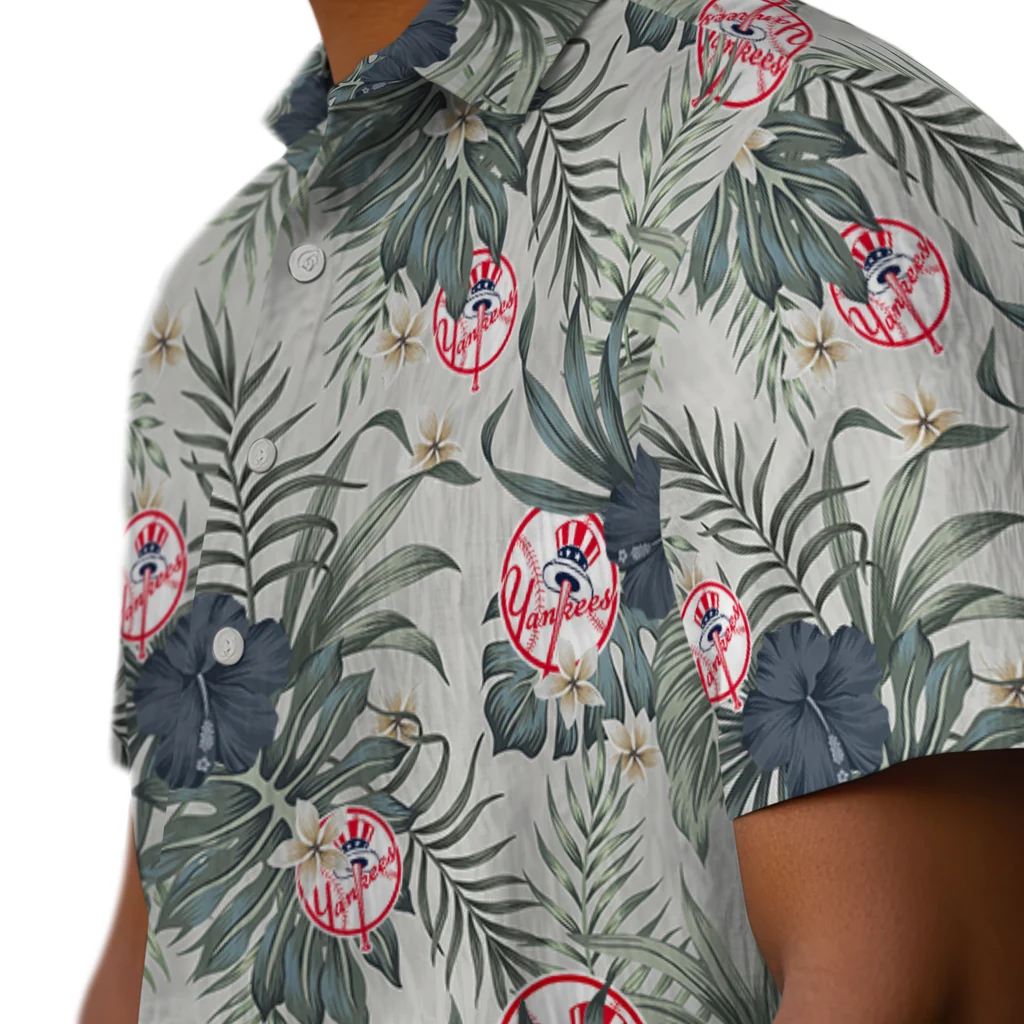 New York Yankees Hawaiian Shirt - Hibiscus Designs new york yankees hibiscus designs beige hawaiian shirts trendy