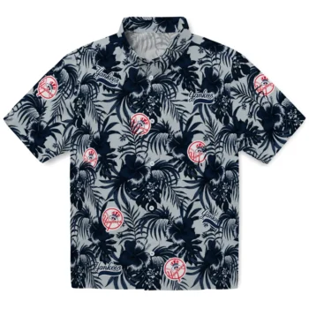 new york yankees hibiscus exotic navy hawaiian shirts best selling