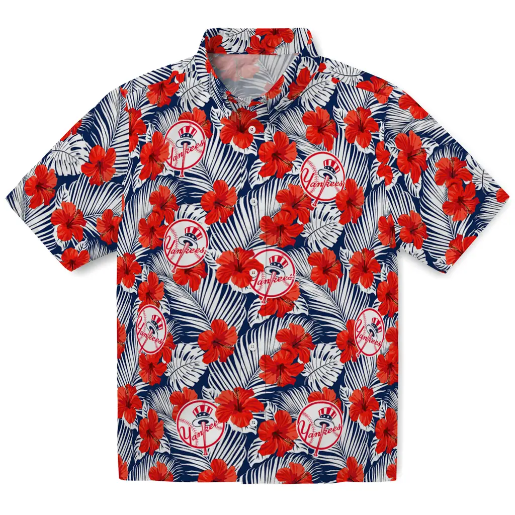 New York Yankees Hawaiian Shirt - Hibiscus Fiesta new york yankees hibiscus fiesta red royal blue hawaiian shirts best selling