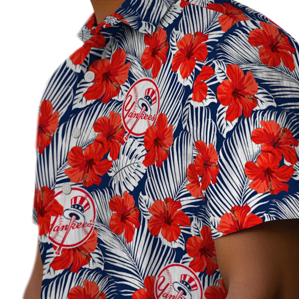 New York Yankees Hawaiian Shirt - Hibiscus Fiesta new york yankees hibiscus fiesta red royal blue hawaiian shirts trendy