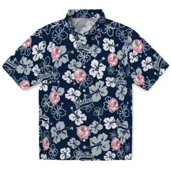 new york yankees hibiscus bloom navy hawaiian shirts best selling