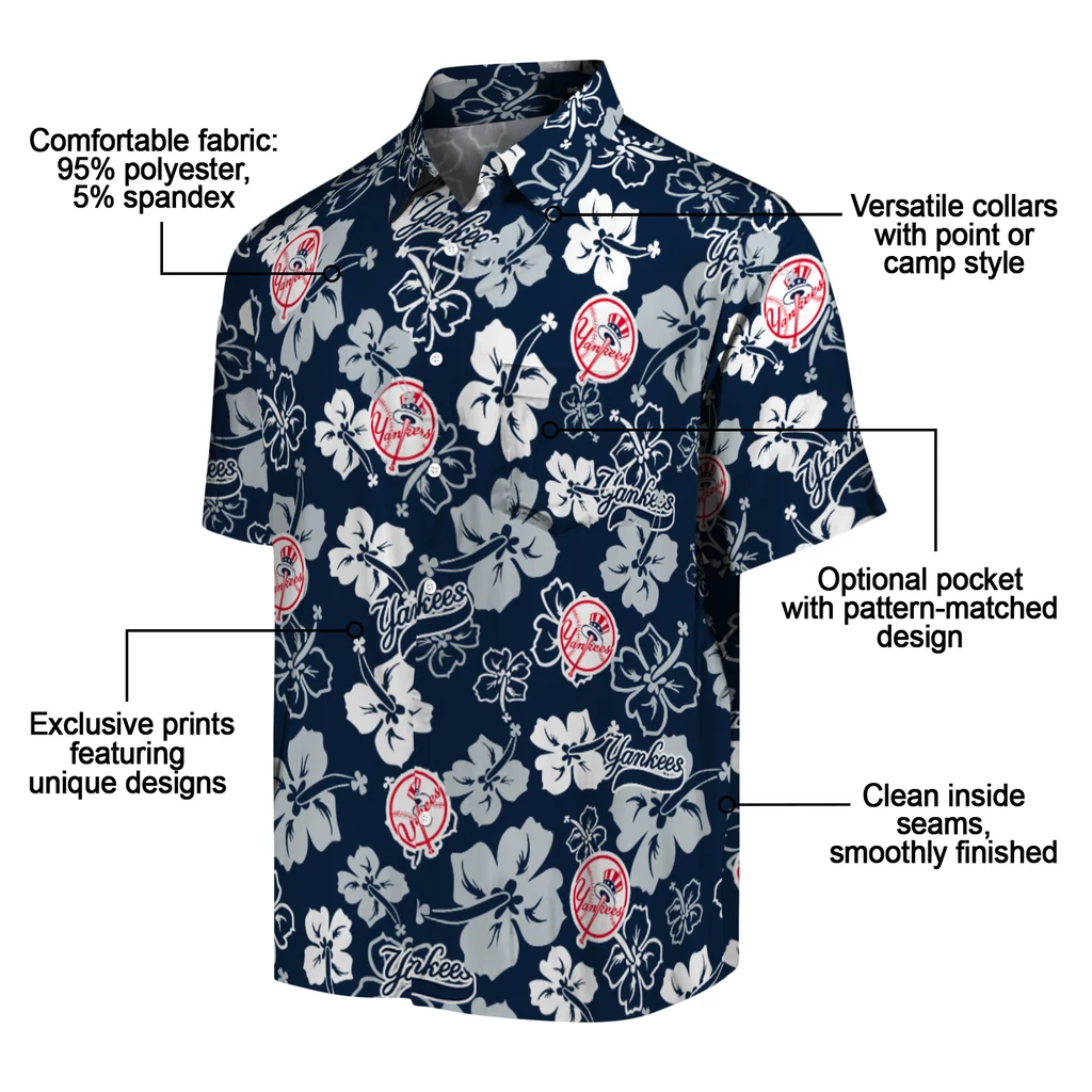 New York Yankees Hawaiian Shirt - Hibiscus Flower Design new york yankees hibiscus bloom navy hawaiian shirts new arrival