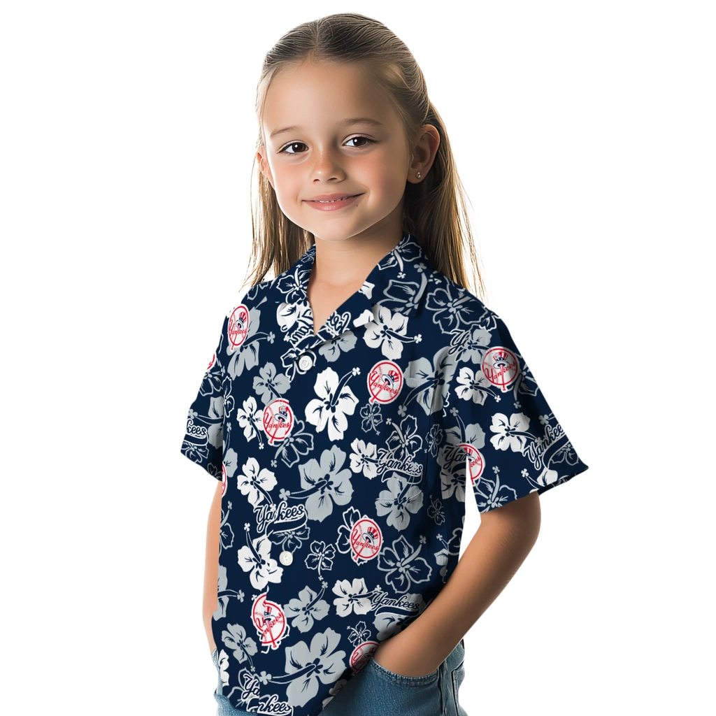 New York Yankees Hawaiian Shirt - Hibiscus Flower Design new york yankees hibiscus bloom navy hawaiian shirts premium grade