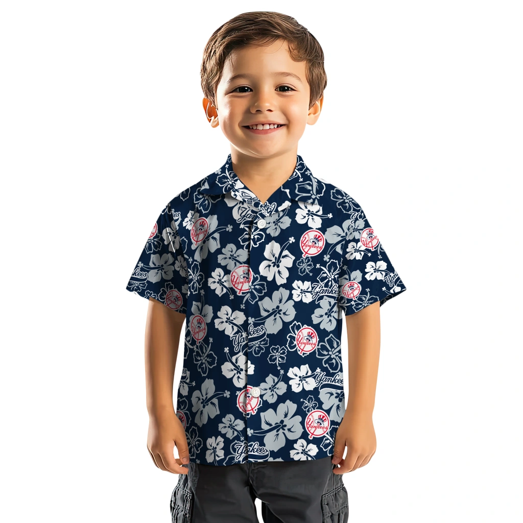 New York Yankees Hawaiian Shirt - Hibiscus Flower Design new york yankees hibiscus bloom navy hawaiian shirts top rated