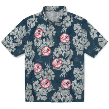 new york yankees hibiscus flowers navy blue hawaiian shirts best selling