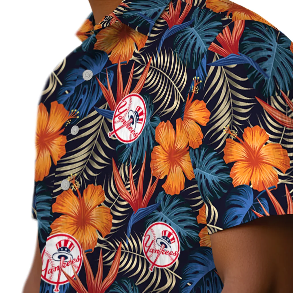 New York Yankees Hawaiian Shirt - Hibiscus Foliage new york yankees hibiscus foliage hawaiian shirts trendy