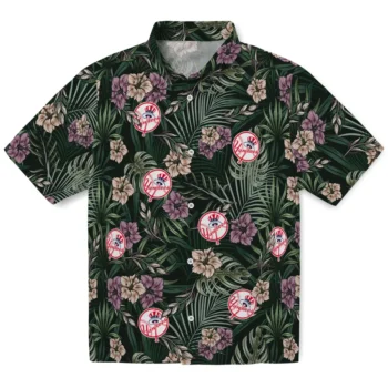 new york yankees hibiscus leaves pattern green hawaiian shirts best selling