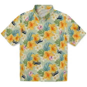 new york yankees hibiscus mood pale lime yellow hawaiian shirts best selling