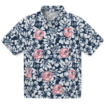 new york yankees hibiscus motif navy white hawaiian shirts best selling