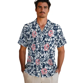 new york yankees hibiscus motif navy white hawaiian shirts fashion forward