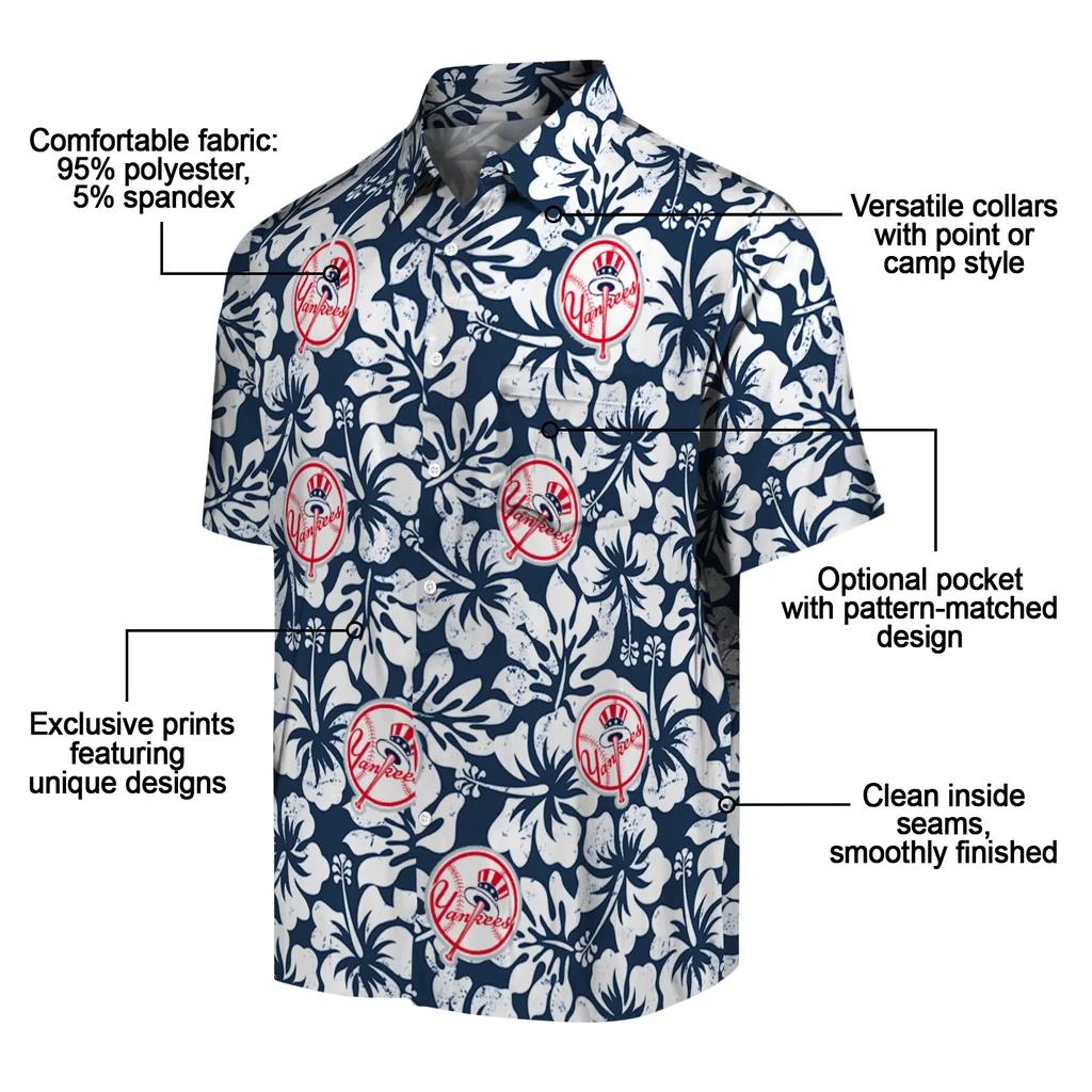 New York Yankees Hawaiian Shirt - Hibiscus Motif new york yankees hibiscus motif navy white hawaiian shirts new arrival