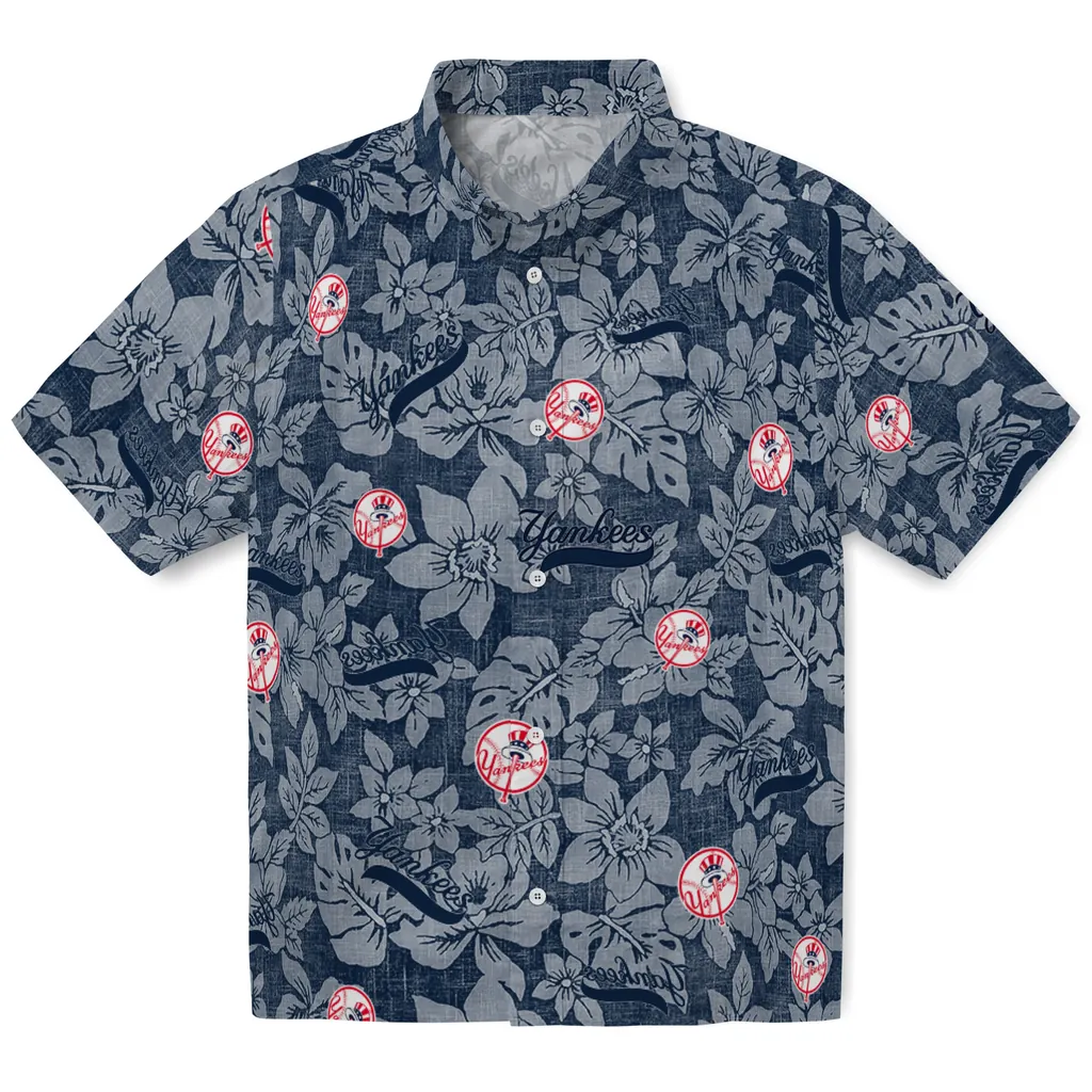 New York Yankees Hawaiian Shirt - Hibiscus Oasis new york yankees hibiscus oasis navy hawaiian shirts best selling