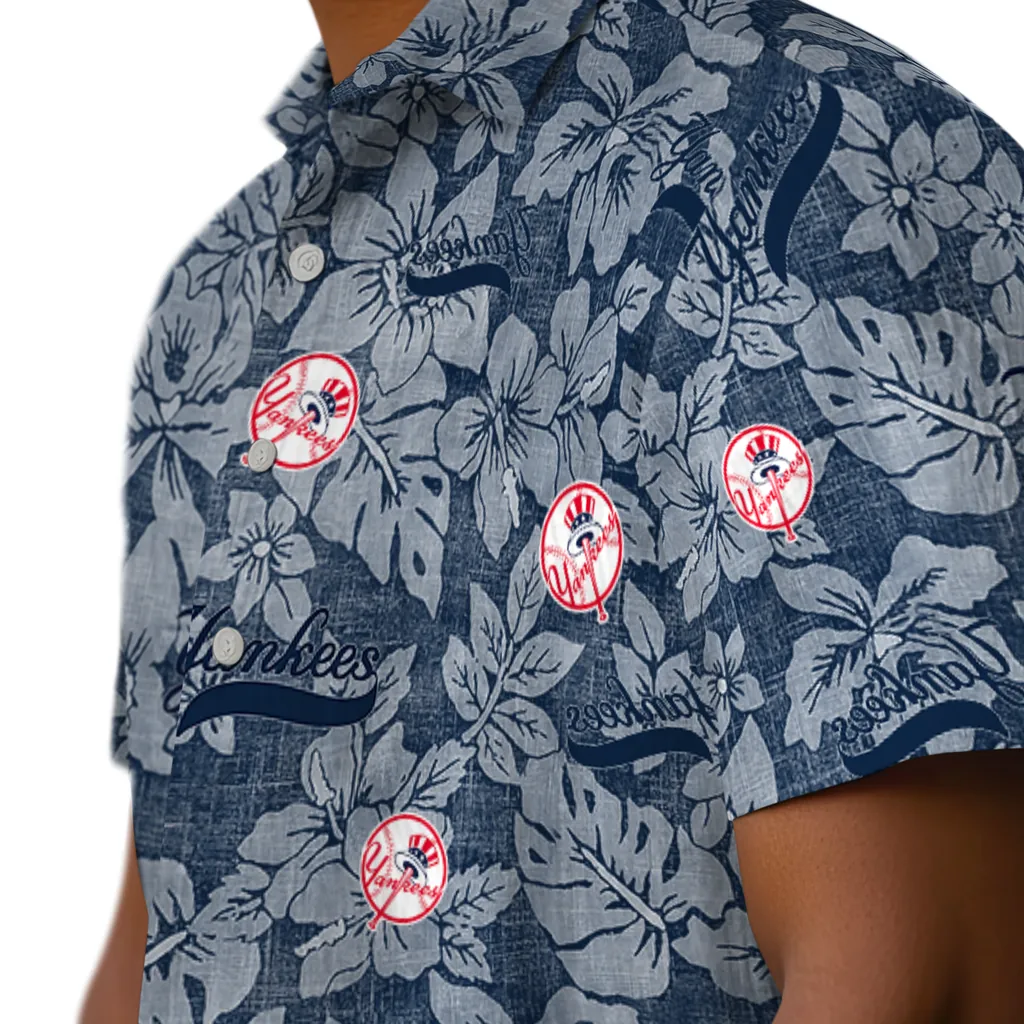 New York Yankees Hawaiian Shirt - Hibiscus Oasis new york yankees hibiscus oasis navy hawaiian shirts trendy