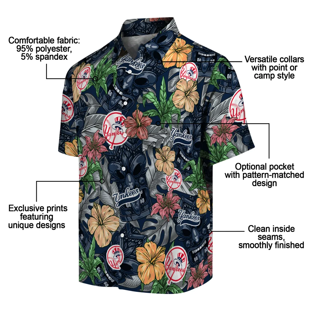 New York Yankees Hawaiian Shirt - Hibiscus Tiki Jungle new york yankees tiki jungle navy hawaiian shirts new arrival