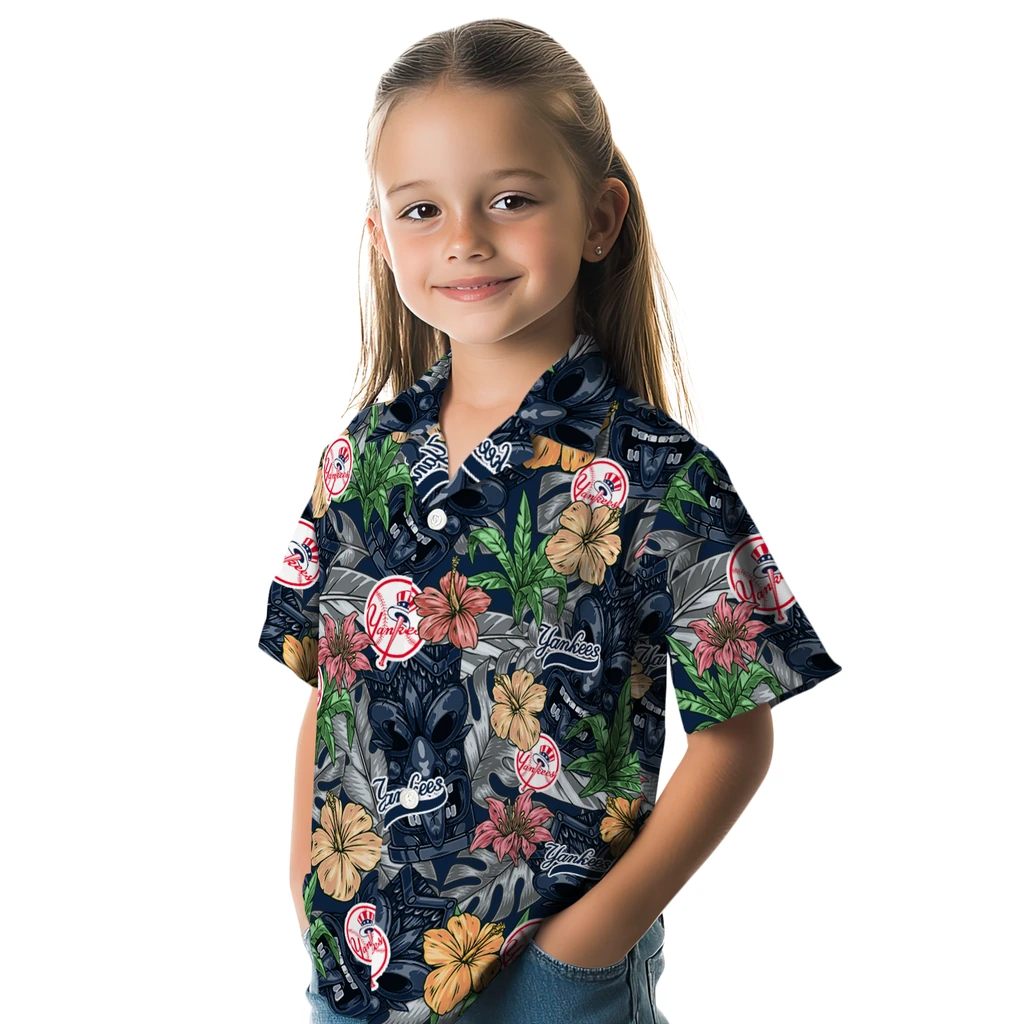 New York Yankees Hawaiian Shirt - Hibiscus Tiki Jungle new york yankees tiki jungle navy hawaiian shirts premium grade