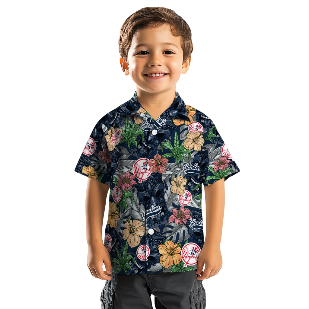 New York Yankees Hawaiian Shirt - Hibiscus Tiki Jungle new york yankees tiki jungle navy hawaiian shirts top rated